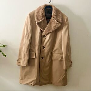 Vintage 1970s Towncraft JCPenney Faux Fur Collar Coat Mens 44 (large) Brown Tan